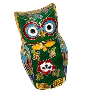 VTG Chinese Cloisonne Owl Trinket Box